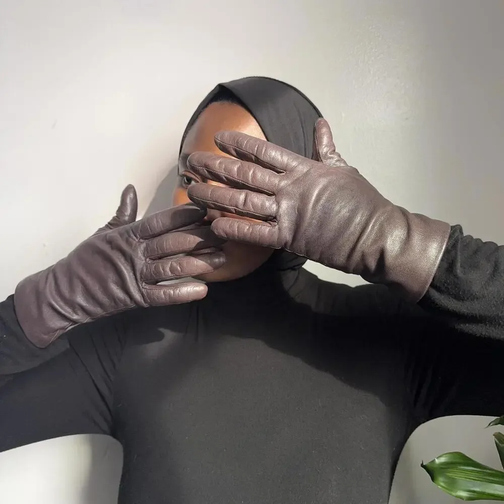 Vintage Fownes Espresso Brown‎ Leather Gloves 100% Cashmere Lined size 7